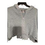 Urban Outfitters  Distressed Hem Cropped Knit Zip Up Hoodie Jacket Blue Size S Photo 3