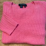 Ralph Lauren Lauren  Petite Women’s Size P/M Pink 100% Cotton Cable Knit‎ V Neck Photo 0