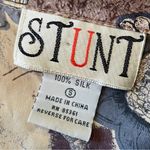 Stunt Vintage Silk Geometric Patchwork Autumn Fall Leaf Floral Button Up Top Photo 6