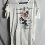 Source Unknown Made in Italy Fleur de Rose Paris Graphic Tunic Top White Rose Print 100%Cotton Photo 0