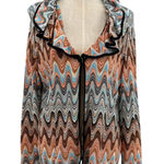 Misook Exclusively  Chevron Cardigan Knit Ruffle Orange Blue Size XL Photo 0