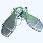 Antonio Melani Silver Strappy Flat Sandals | Metallic Minimalist | Size … Photo 1