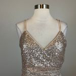 Eliza J Sequined Backless Sleeveless Long Ball Gown Gold Size 8 Formal Dress Photo 6