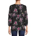 The Pioneer Woman 3/4 Sleeve Blouson Empire Tunic Top Womens Size XXL Semi Sheer Black Photo 3