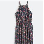 French Grey Halter‎ Crochet‑trim Blue Pink floral Maxi Dress L Photo 2