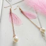 Butterfly Wings Pearl Drop Dangle Earrings Photo 0