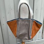 Big Buddha  Two Tone Butterscotch & Gray Large Faux Leather Tote Bag 20” Photo 1