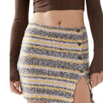 Urban Outfitters Aster Fuzzy Striped Boho Mini Skirt Women's Medium Yellow Y2K Photo 0