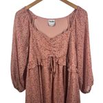 Arula Dress Women XL Pink Ditsy Floral Babydoll Mini Tie 3/4 Sleeve Cottage Boho Photo 2