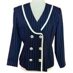 Vtg 80s Navy Blue classic double breasted pinstripe jacket Size M Photo 0