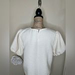 She & Sky NTM: Textured Puff Sleeve White with Metallic Silver Threads Top Sz L Photo 13