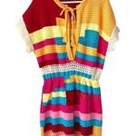 ZARA  Crochet Multicolor Open Neck Pink Blue Granny Romper medium Photo 0