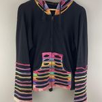 Y2K 90’s Black Rainbow Psychedelic Rip N Tear Wide Bell Sleeve Full Zip Hoodie Size L Photo 1