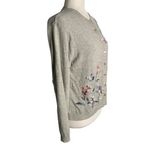 heirloom collectibles  Silk Cardigan Sweater M Grey Embroidered Floral Buttons Photo 2