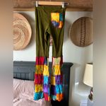 rising international BoHo patchwork bell bottom stretchy pants XXS/XS Green Photo 5