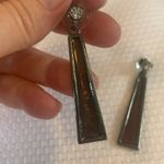 Brown Enamel and Crystal Drop Earrings in Dark Gray Metal Black Photo 2