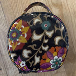 Vera Bradley  Cosmetic Round Hatbox Retired Suzani Waterproof Floral Brown Black Photo 0
