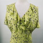 Vintage 90s Y2k Silk Floral Ruffled Maxi Dress Faux Wrap Lime Green Purple 16 Photo 2