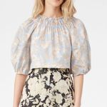 Rebecca Taylor New  Blue Sky Satin Leaf Floral Open Back Top Size 8 Photo 0