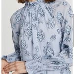Rebecca Taylor ✨ Smocked Neck Silk Rose Print Sz. 10 Blouse Light Blue Metallic✨ Photo 5