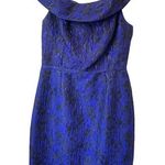 RICKIE FREEMAN TERI JON Off Shoulder Jacquard Dress Royal Blue Size 8 Cocktail Photo 0