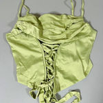 Urban Outfitters Green Satin Silk Lace-Up Corset Crop Top Shirt Blouse Size M ✨ Photo 0