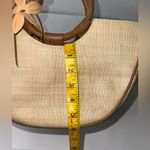 White House | Black Market  Tan‎ Handbag Basket Bag Crescent Basket Flower Appliqué Photo 2