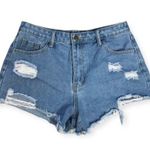 SheIn  Medium Wash Distressed High Rise Denim Shorts Photo 3