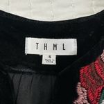 THML  Embroidered Shift Gold Flutter Sleeve With Black Velvet Collar Knit Dress Photo 7