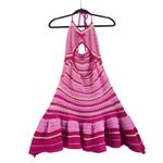 Pink Crochet Halter Mini Dress Open Back Striped Knit Festival Boho Y2K s/m Size M Photo 2
