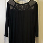 Loft Women's Black Lace Inset Over Skin Tone Long Sleeve Key Hole Blouse Size L Photo 0