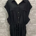Old Navy Black Double Pocket Midi Dress Notched Collar Cap Sleeve Photo 1