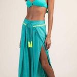 Trina Turk Cascais Wave Split Leg Pants Size XL in Aqua Neon Lime Green Photo 0