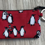 Vera Bradley  Playful Penguins Cabernet Red Zip ID Case Small‎ Wallet Winter Snow Photo 0