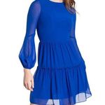 Dress the Population Paola Dress Open Back Long Sleeve Blue Size Small NEW Photo 0
