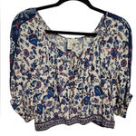 Joie  Blue Pink Purple Floral Crop Top Blouse, Sz Large, Boho Photo 0