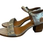 Trask Silver Metallic Sandals Heels Bead Detail Ankle Strap Size 9.5 NWOB NEW Photo 1