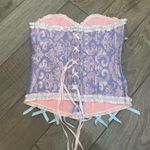 Lacing Corset Satin Floral Boned Body Shaper Bustier Top (Rapunzel Costume) Purple Size M Photo 1