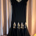 Vintage S.L. Fashions Size 12 Black Floral Embellished Midi Dress Photo 0
