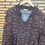 American Eagle Black Floral Button Front Tie Neck Dress Size XS Photo 2