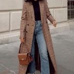 Irene’s Story Umber Oversized Plaid Striped Fall Winter Trench Coat Jacket Multiple Photo 1