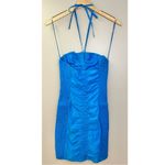 Free People  Bali Babe Hold On Mini Button Down Stretch Smocked Turquoise Dress Photo 7