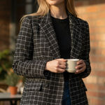 NWOT On 34th Women's Metallic Plaid Tweed Blazer Black SZ Photo 0