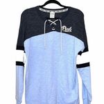 PINK - Victoria's Secret PINK Victoria’s Secret Baby Blue & Gray Oversized Varsity Tee Photo 0