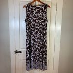Chico's  2 Sleeveless Leaf Print Brown Maxi Dress‎ Size Large Stretch Travel Knit Photo 1