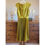 Mac Duggal Pleated Midi Dress Chartreuse Belted V Neck Size 6 NWT Photo 5