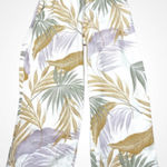 Tahari  Tropical Leaf Print Linen Wide Leg Pants - Tan Sage Lavender White - M Photo 0