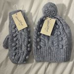 Universal Threads Blue Knit Pom Pom Hat and Mittens Set Photo 2