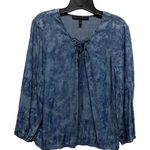 White House | Black Market  Womens Large Blue Tie Dye 3/4 Sleeve Lace Up Denim Top Photo 0