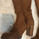None Over the Knee High Heel Boots Brown Faux Suede Tie Back Women's Shoes 6.5 Photo 4